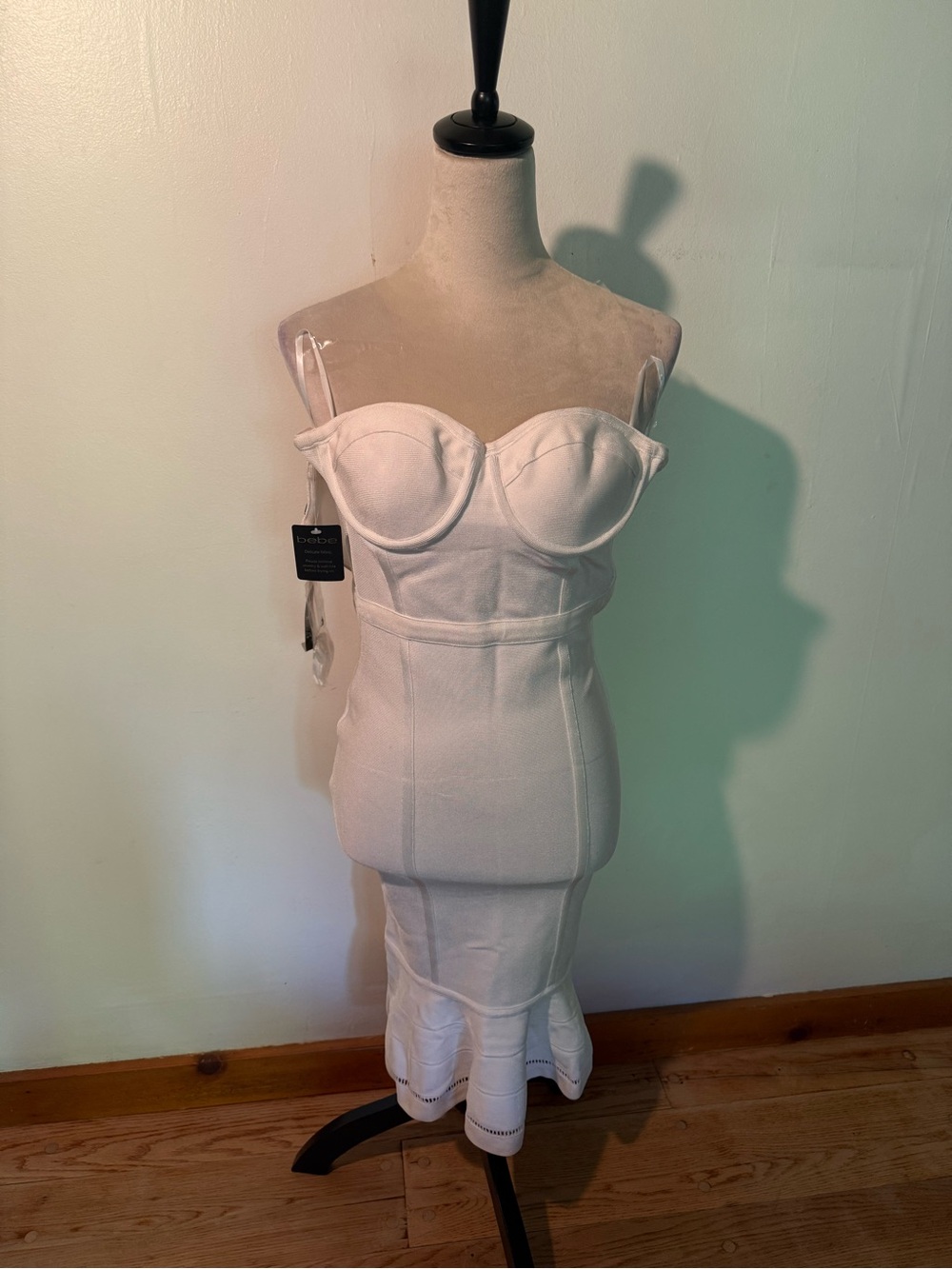 bebe White Strapless Bustier Sheath Dress